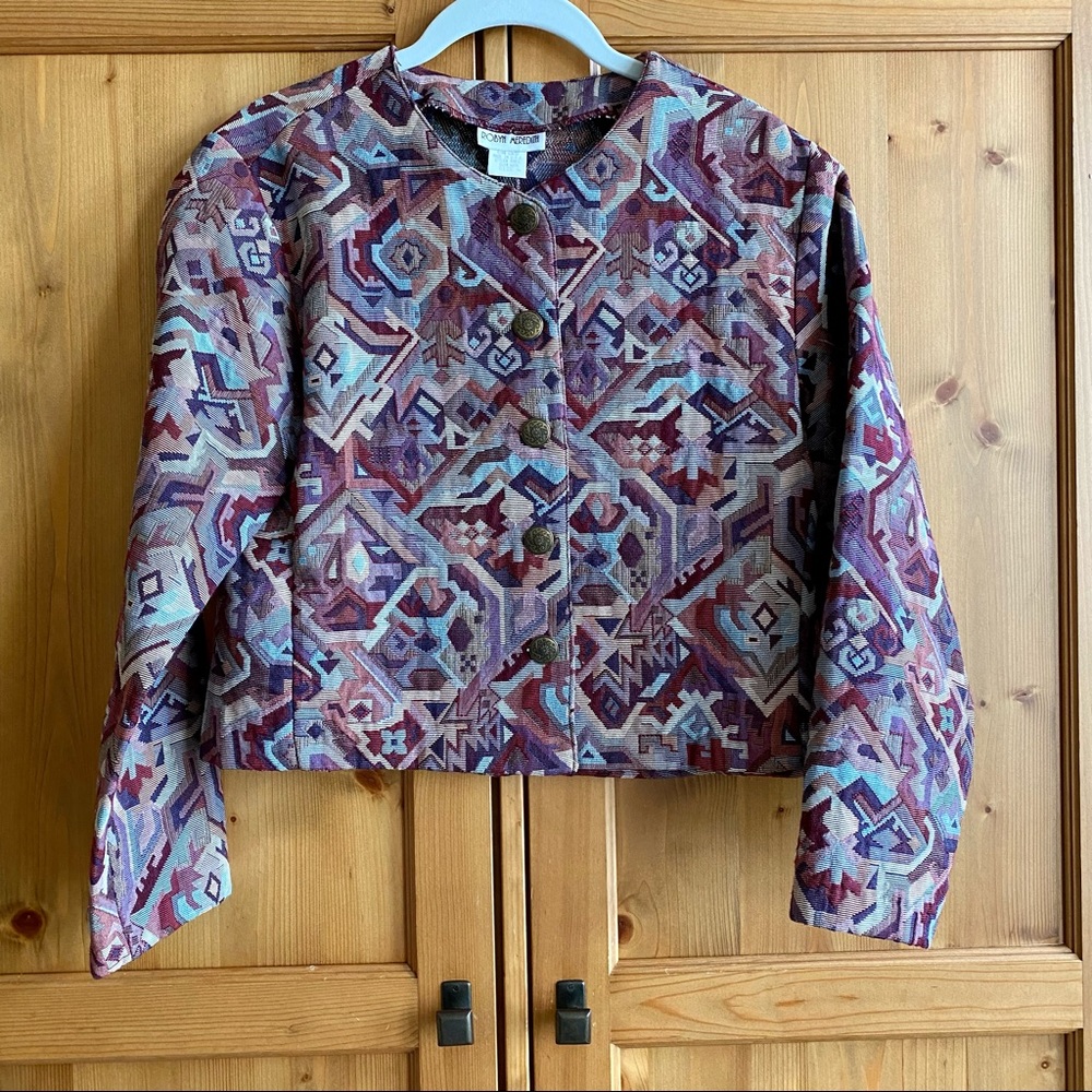Vintage Robyn Meredith Geometric Tapestry Short Jacket Button Up. Womens' Sz 6